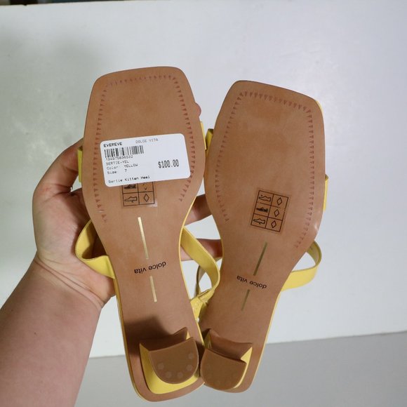 Dolce Vita Bertie Kitten Heel Yellow Size 7 Square Toe Strappy Leather Slip on - Picture 8 of 9